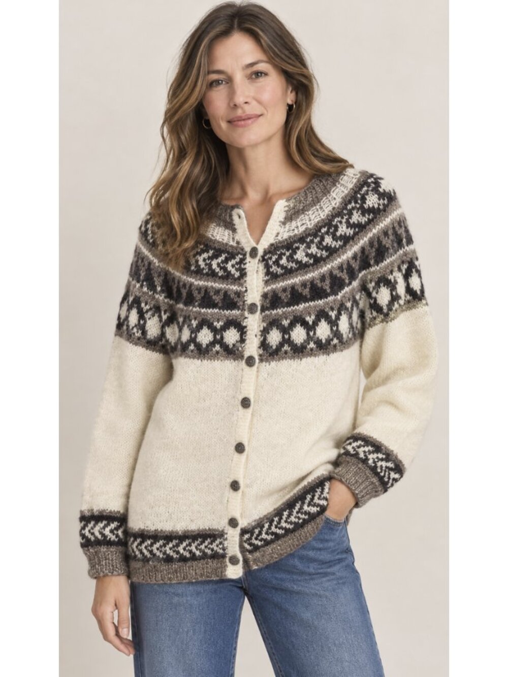 HANDMADE Nordic Fair Isle Knit Cardigan Medium Scandi Hygge Old Money Warm
